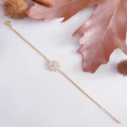 Gümüş Gold Kalpli Yonca Kadın Bileklik Gümüş Gold Kalpli Yonca Kadın Bileklik