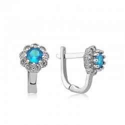 Gümüş Turkuaz Çiçek Desenli Yuvarlak J Kadın Küpe Gümüş Turkuaz Çiçek Desenli Yuvarlak J Kadın Küpe