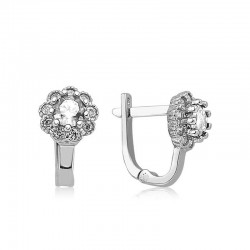 Gümüş Beyaz Çiçek Desenli Yuvarlak J Kadın Küpe Gümüş Beyaz Çiçek Desenli Yuvarlak J Kadın Küpe