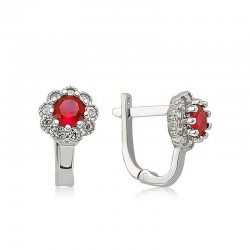 Gümüş Kırmızı Çiçek Desenli Yuvarlak J Kadın Küpe Gümüş Kırmızı Çiçek Desenli Yuvarlak J Kadın Küpe