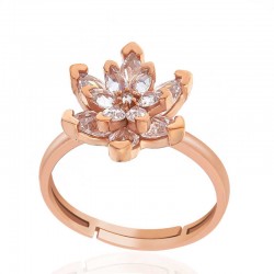 Gümüş Rose Beyaz Taşlı Lotus Çiçeği Kadın Yüzük Gümüş Rose Beyaz Taşlı Lotus Çiçeği Kadın Yüzük