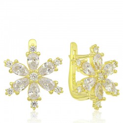 Gümüş Gold Beyaz Lotus Çiçeği Kadın Küpe Gümüş Gold Beyaz Lotus Çiçeği Kadın Küpe