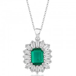 Gümüş Elmas Montür Zümrüt Taşlı Kadın Kolye Gümüş Elmas Montür Zümrüt Taşlı Kadın Kolye