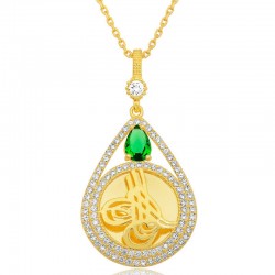 Gümüş Gold Kaplama Damla Tuğralı Kadın Kolye Gümüş Gold Kaplama Damla Tuğralı Kadın Kolye