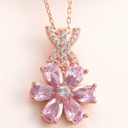 Gümüş Rose Pembe Sevgi Çiçeği Kadın Kolye  Gümüş Rose Pembe Sevgi Çiçeği Kadın Kolye