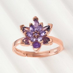 Gümüş Rose Mor Lotus Çiçeği Yüzük Gümüş Rose Mor Lotus Çiçeği Yüzük
