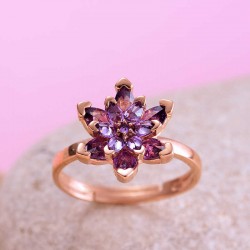 Gümüş Rose Mor Lotus Çiçeği Yüzük Gümüş Rose Mor Lotus Çiçeği Yüzük