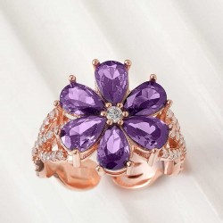 Gümüş Rose Mor Sevgi Çiçeği Kadın Yüzük Gümüş Rose Mor Sevgi Çiçeği Kadın Yüzük
