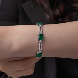 Gümüş Yeşil Renk Kare Paraiba Taşlı Kadın Bileklik Gümüş Yeşil Renk Kare Paraiba Taşlı Kadın Bileklik