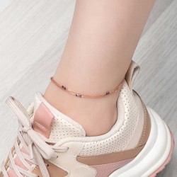 Gümüş Rose Çift Zincirli Kare Lila Taşlı Halhal Gümüş Rose Çift Zincirli Kare Lila Taşlı Halhal