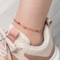 Gümüş Rose Çift Zincirli Kare Lila Taşlı Halhal Gümüş Rose Çift Zincirli Kare Lila Taşlı Halhal