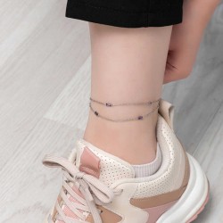 Gümüş Çift Zincirli Kare Lila Taşlı Halhal Gümüş Çift Zincirli Kare Lila Taşlı Halhal