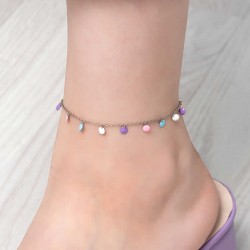 Gümüş Yuvarlak Renkli Mineli Halhal Gümüş Yuvarlak Renkli Mineli Halhal