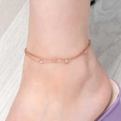 Gümüş Rose Çift Zincirli Kalp Zirkon Taşlı Halhal Gümüş Rose Çift Zincirli Kalp Zirkon Taşlı Halhal