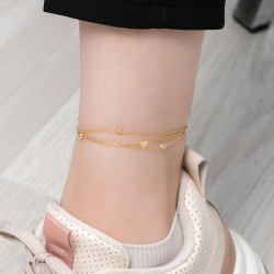 Gümüş Gold Çift Zincirli Kalp Zirkon Taşlı Halhal Gümüş Gold Çift Zincirli Kalp Zirkon Taşlı Halhal