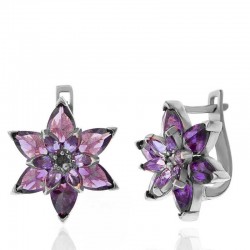 Gümüş Mor Lotus Çiçeği Kadın Küpe Gümüş Mor Lotus Çiçeği Kadın Küpe