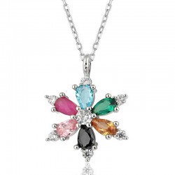 Gümüş Mix Taşlı Lotus Çiçeği Kadın Kolye Gümüş Mix Taşlı Lotus Çiçeği Kadın Kolye