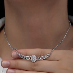 Gümüş Gurmet Zincirli Oval Baget Taşlı Kadın Kolye Gümüş Gurmet Zincirli Oval Baget Taşlı Kadın Kolye