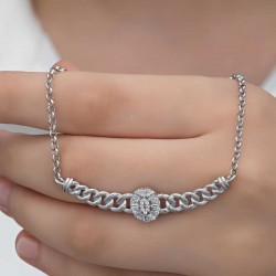Gümüş Gurmet Zincirli Oval Baget Taşlı Kadın Kolye Gümüş Gurmet Zincirli Oval Baget Taşlı Kadın Kolye