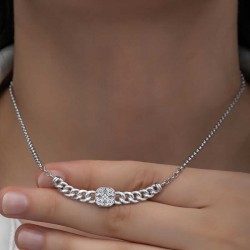 Gümüş Gurmet Zincirli Kare Baget Taşlı Kadın Kolye Gümüş Gurmet Zincirli Kare Baget Taşlı Kadın Kolye