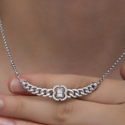 Gümüş Gurmet Zincirli Baget Taşlı Kadın Kolye Gümüş Gurmet Zincirli Baget Taşlı Kadın Kolye