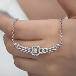 Gümüş Gurmet Zincirli Baget Taşlı Kadın Kolye Gümüş Gurmet Zincirli Baget Taşlı Kadın Kolye