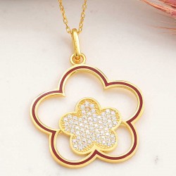Gümüş Gold Çiçek Desenli Kadın Kolye Gümüş Gold Çiçek Desenli Kadın Kolye