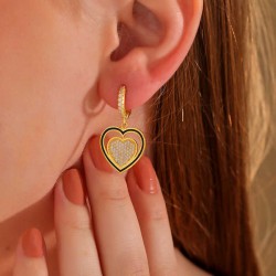 Gümüş Gold Sallantılı Kalp Kadın Küpe Gümüş Gold Sallantılı Kalp Kadın Küpe