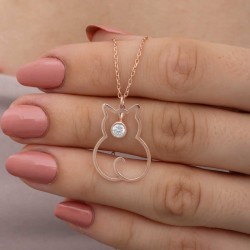 Gümüş Nisan Ayı Doğum Taşı Kedi Kadın Kolye Gümüş Nisan Ayı Doğum Taşı Kedi Kadın Kolye