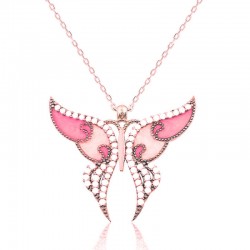 Gümüş Rose Pembe Kelebek Kadın Kolye Gümüş Rose Pembe Kelebek Kadın Kolye