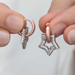 Gümüş Rose Sallantılı Yıldız Kadın Küpe Gümüş Rose Sallantılı Yıldız Kadın Küpe