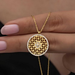 Gümüş Gold Zirkon Taşlı Çiçek Kadın Kolye Gümüş Gold Zirkon Taşlı Çiçek Kadın Kolye