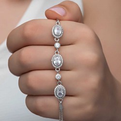 Gümüş Oval Taşlı Kadın Bileklik Gümüş Oval Taşlı Kadın Bileklik