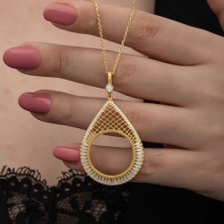 Gümüş Gold Kaplama Damla Yarım Altın Takılabilen Kadın Kolye Gümüş Gold Kaplama Damla Yarım Altın Takılabilen Kadın Kolye