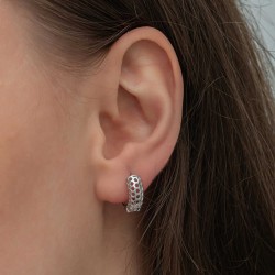 Gümüş Petek Desenli Halka Kadın Küpe Gümüş Petek Desenli Halka Kadın Küpe