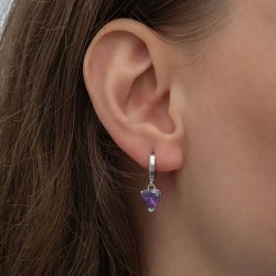 Gümüş Mor Taşlı Kalpli Kadın Küpe Gümüş Mor Taşlı Kalpli Kadın Küpe