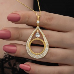 Gümüş Gold Kaplama Damla Çeyrek Takılabilen Kadın Kolye Gümüş Gold Kaplama Damla Çeyrek Takılabilen Kadın Kolye